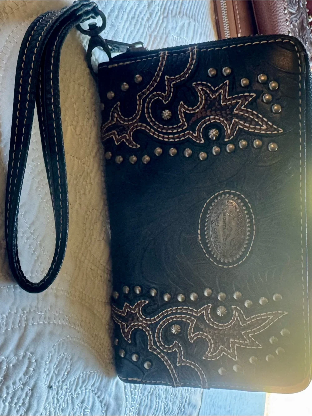 Montana West Black & Brown Studded Wristlet Clutch
